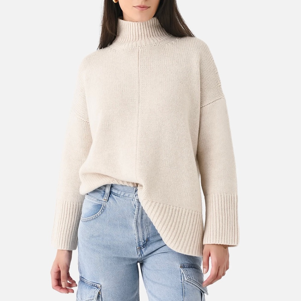 Vince Wool Cashmere Trapeze Turtleneck Sweater Oatmeal Beige Size M/L